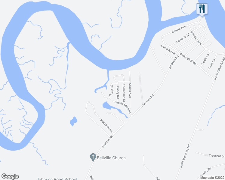 map of restaurants, bars, coffee shops, grocery stores, and more near Oneal Road in McIntosh County