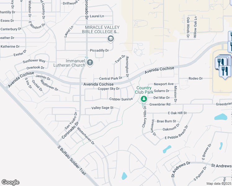 map of restaurants, bars, coffee shops, grocery stores, and more near 2327 Espiriti Drive in Sierra Vista