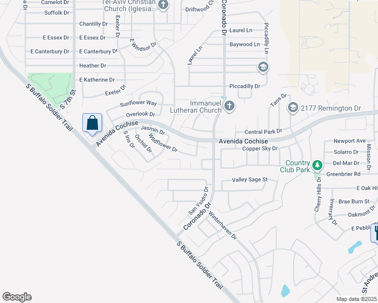 map of restaurants, bars, coffee shops, grocery stores, and more near 1751 Wildflower Drive in Sierra Vista