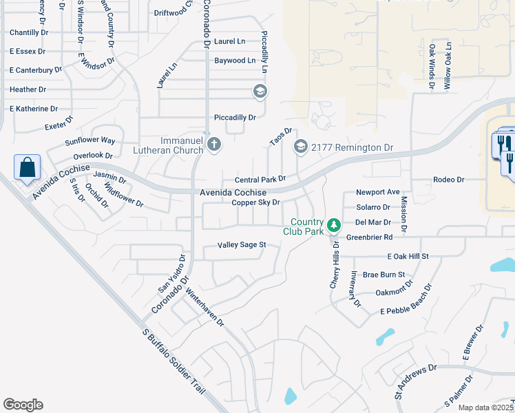 map of restaurants, bars, coffee shops, grocery stores, and more near 2313 Copperwood Drive in Sierra Vista