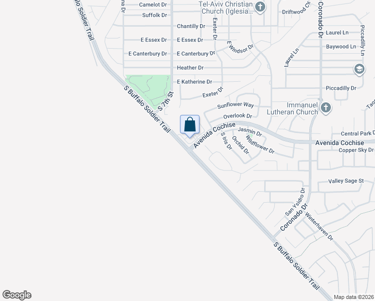 map of restaurants, bars, coffee shops, grocery stores, and more near Buffalo Soldier Trail & Avenida Cochise in Sierra Vista