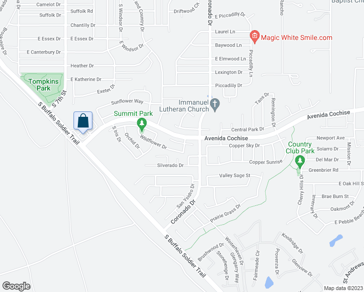 map of restaurants, bars, coffee shops, grocery stores, and more near 1780 Periwinkle Way in Sierra Vista