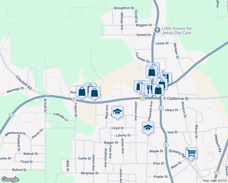 map of restaurants, bars, coffee shops, grocery stores, and more near 292 West Claiborne Street in Monroeville