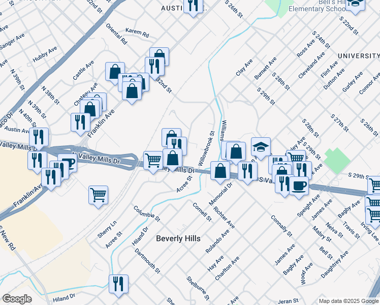 map of restaurants, bars, coffee shops, grocery stores, and more near 3318 Clay Avenue in Beverly Hills