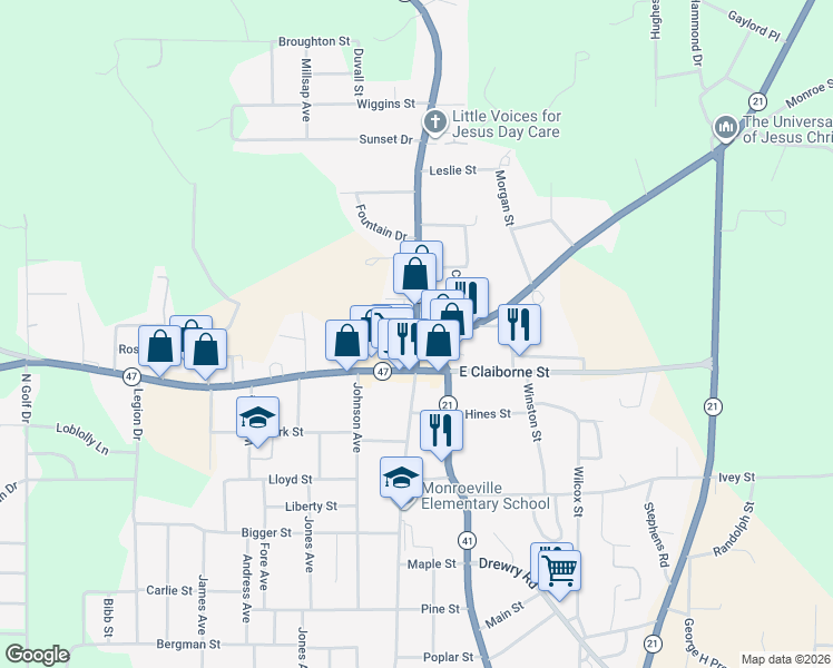 map of restaurants, bars, coffee shops, grocery stores, and more near 143 Russell Street in Monroeville