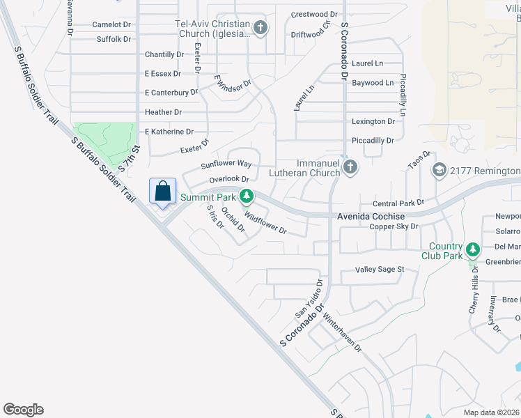 map of restaurants, bars, coffee shops, grocery stores, and more near 1461 Wildflower Drive in Sierra Vista