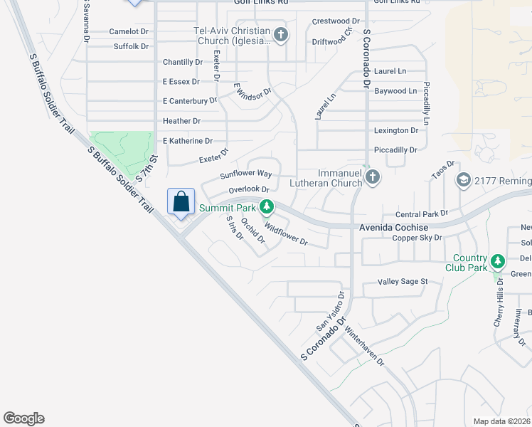 map of restaurants, bars, coffee shops, grocery stores, and more near 1461 Wildflower Drive in Sierra Vista