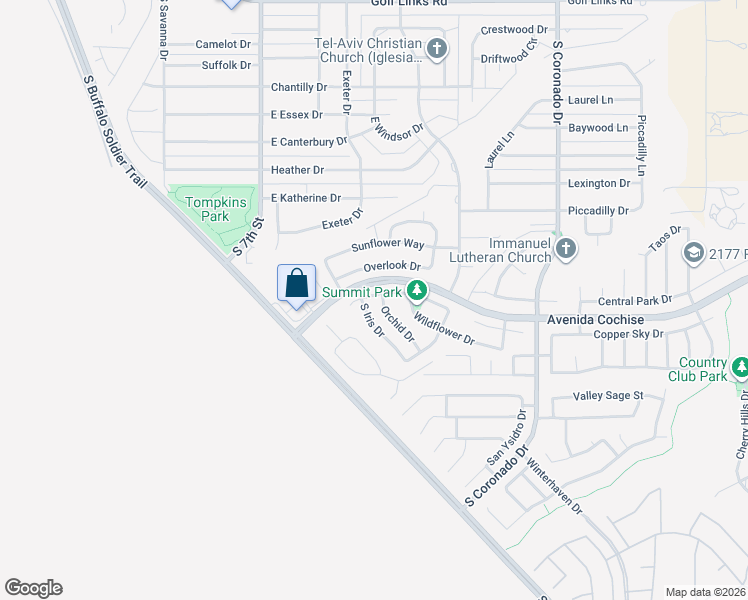 map of restaurants, bars, coffee shops, grocery stores, and more near 1270 Jasmin Drive in Sierra Vista