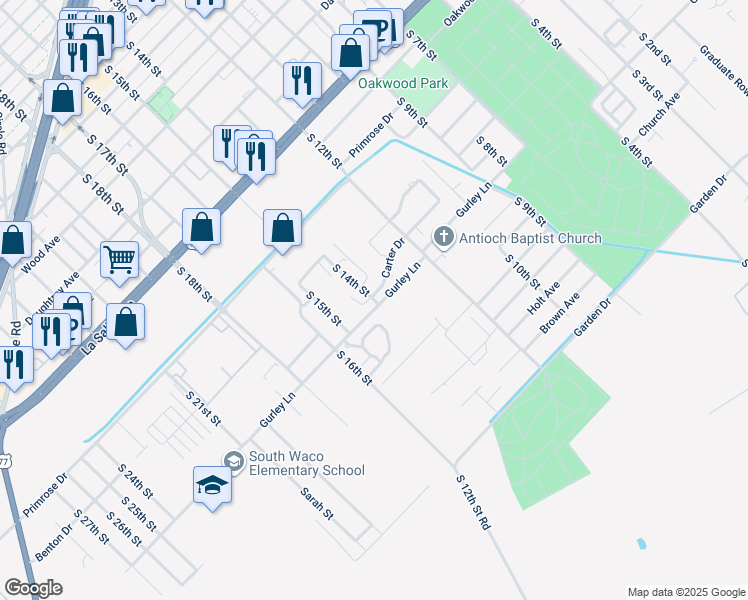 map of restaurants, bars, coffee shops, grocery stores, and more near 1400-1446 Carter Drive in Waco