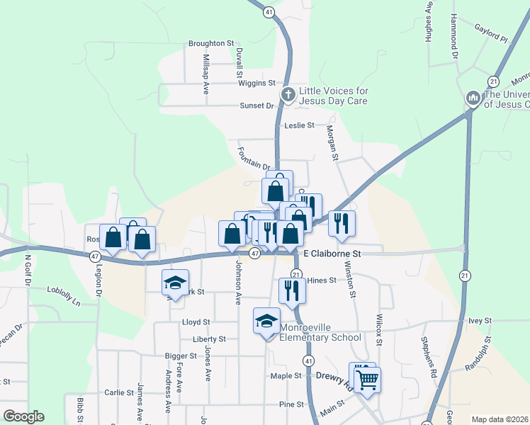 map of restaurants, bars, coffee shops, grocery stores, and more near 101-143 Russell Street in Monroeville