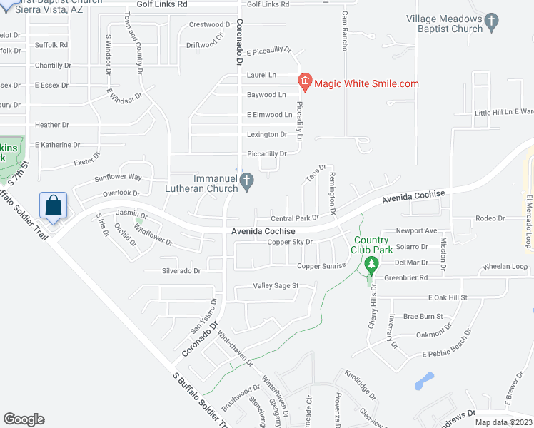 map of restaurants, bars, coffee shops, grocery stores, and more near 2208 Banff Court in Sierra Vista