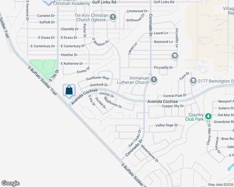 map of restaurants, bars, coffee shops, grocery stores, and more near Town and Country Drive & South Town and Country Drive in Sierra Vista