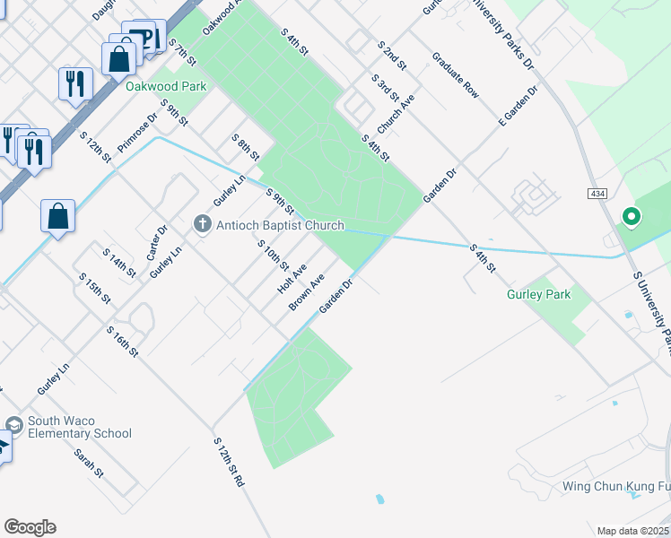 map of restaurants, bars, coffee shops, grocery stores, and more near 932 Brown Avenue in Waco