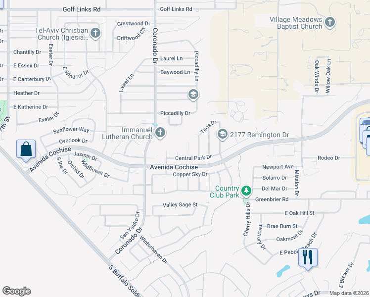 map of restaurants, bars, coffee shops, grocery stores, and more near 2147 Tahoe Place in Sierra Vista