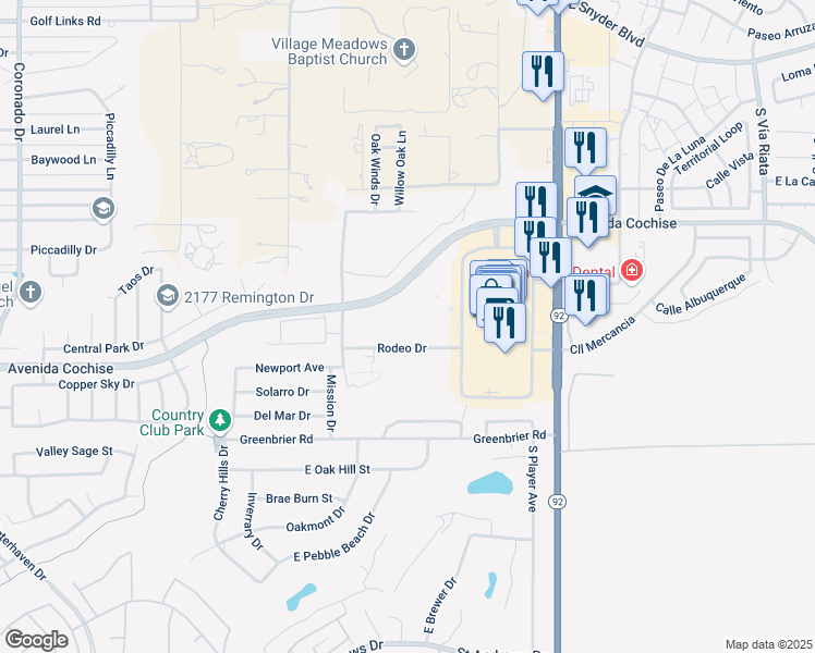 map of restaurants, bars, coffee shops, grocery stores, and more near 3477 Rodeo Drive in Sierra Vista