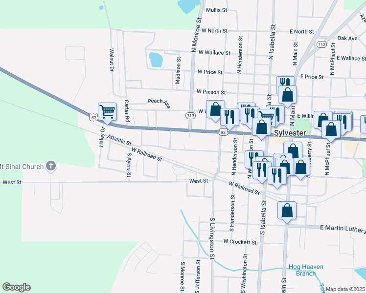 map of restaurants, bars, coffee shops, grocery stores, and more near 602 West Pope Street in Sylvester