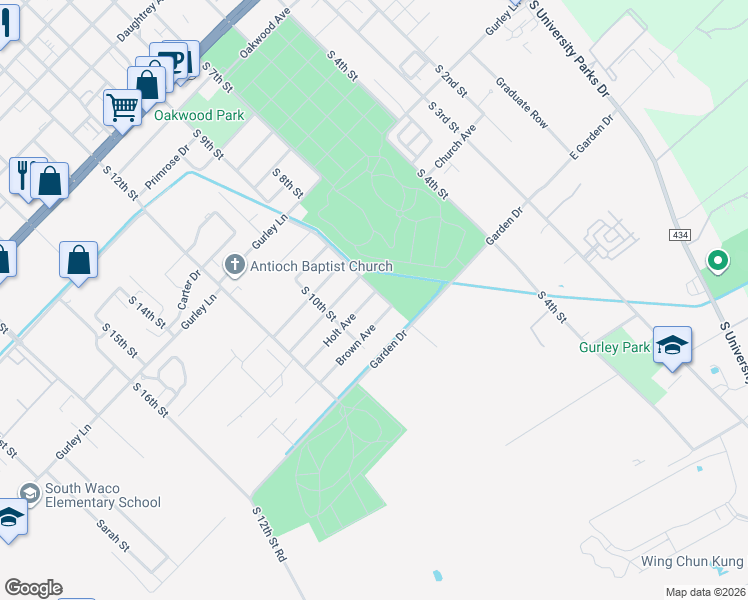 map of restaurants, bars, coffee shops, grocery stores, and more near 904 Holt Avenue in Waco