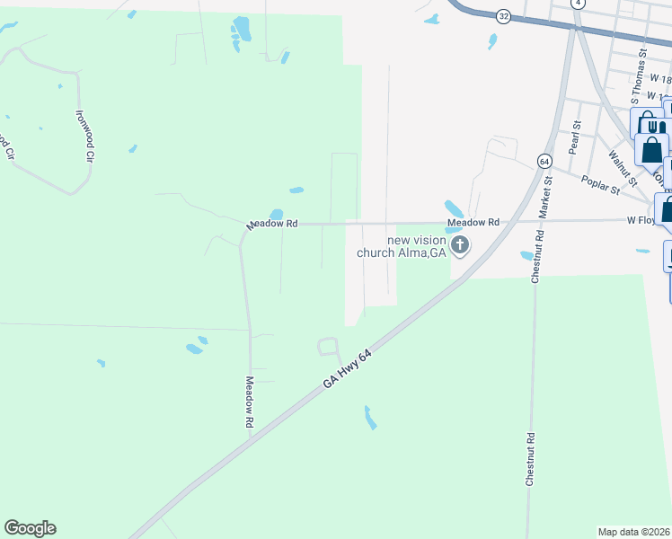 map of restaurants, bars, coffee shops, grocery stores, and more near Oak Tree Lane in Alma