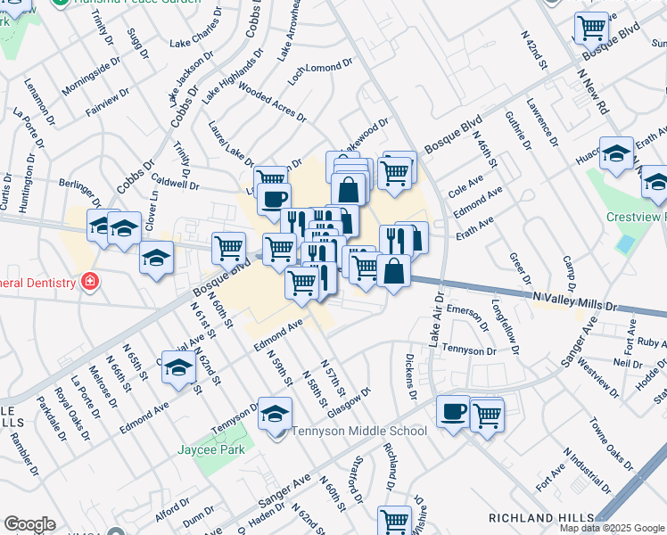 map of restaurants, bars, coffee shops, grocery stores, and more near in Waco