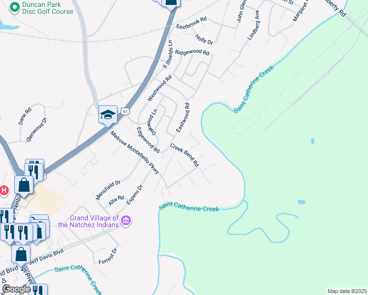 map of restaurants, bars, coffee shops, grocery stores, and more near 101 Creek Bend Road in Natchez