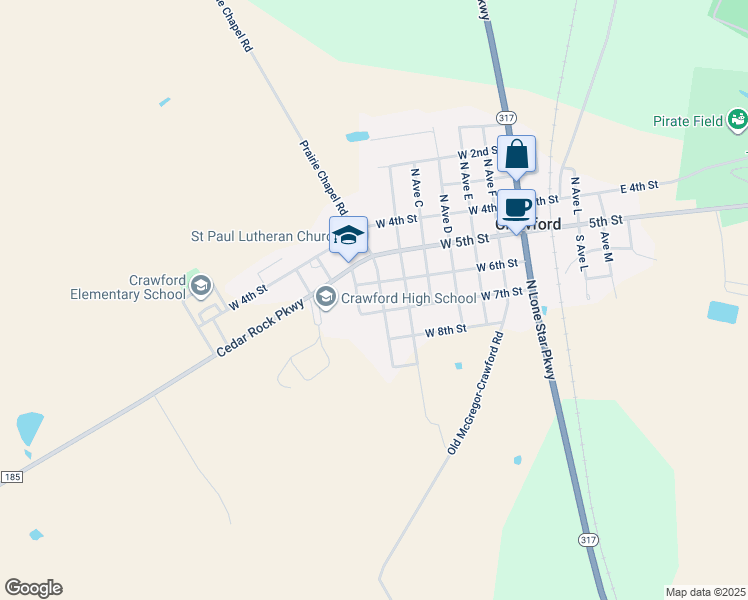 map of restaurants, bars, coffee shops, grocery stores, and more near 655 West 7th Street in Crawford