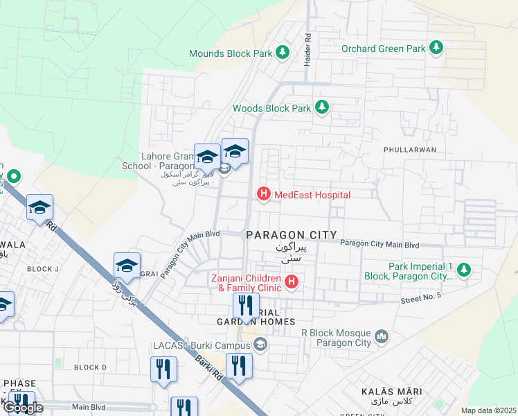 map of restaurants, bars, coffee shops, grocery stores, and more near in Lahore