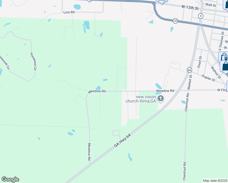 map of restaurants, bars, coffee shops, grocery stores, and more near Oak Tree Lane in Alma