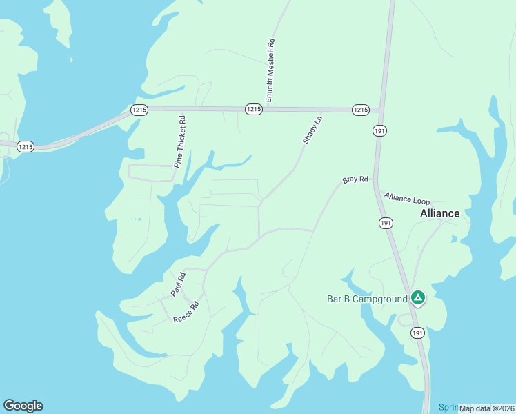 map of restaurants, bars, coffee shops, grocery stores, and more near 721 Shady Lane in Many