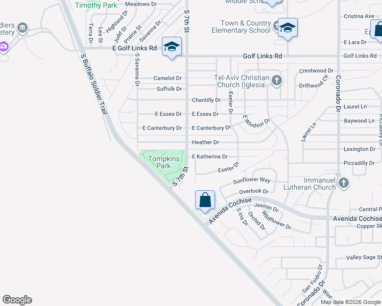 map of restaurants, bars, coffee shops, grocery stores, and more near 830 Heather Drive in Sierra Vista