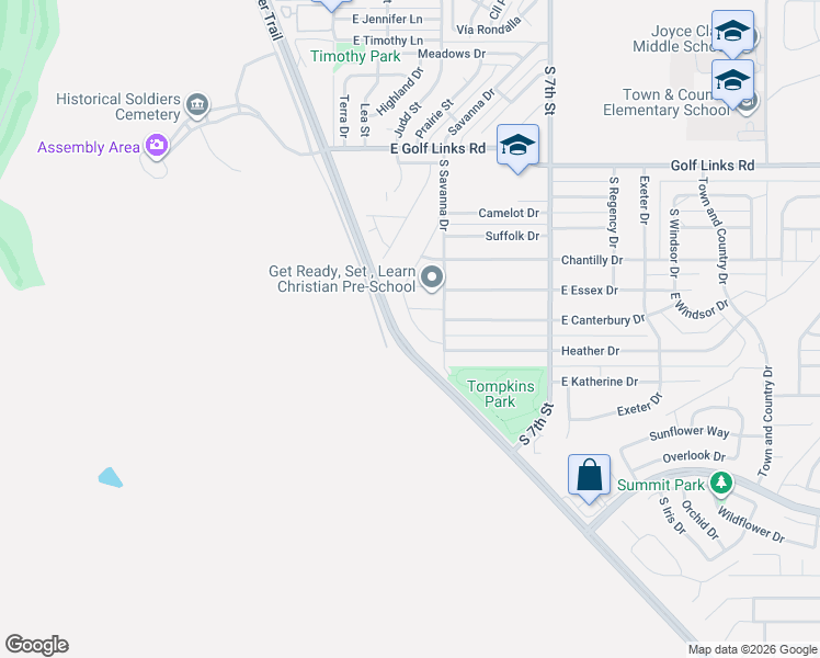 map of restaurants, bars, coffee shops, grocery stores, and more near South Buffalo Soldier Trail in Sierra Vista