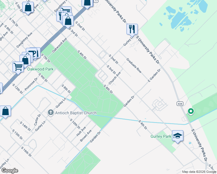 map of restaurants, bars, coffee shops, grocery stores, and more near 322 Church Avenue in Waco