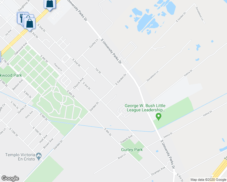map of restaurants, bars, coffee shops, grocery stores, and more near 106 Garden Drive in Waco