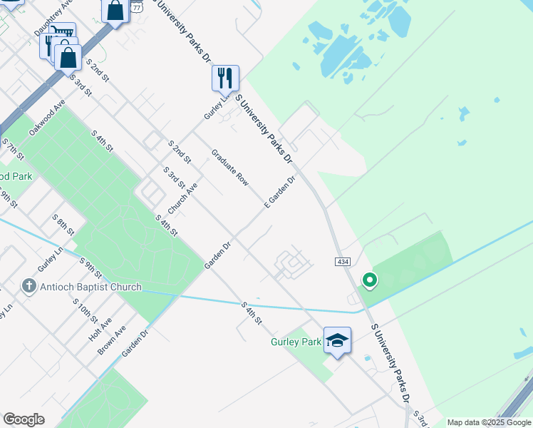 map of restaurants, bars, coffee shops, grocery stores, and more near 102 Garden Drive in Waco