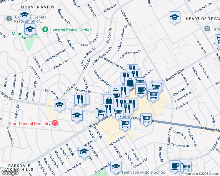 map of restaurants, bars, coffee shops, grocery stores, and more near in Waco