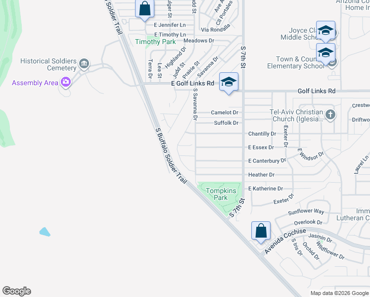 map of restaurants, bars, coffee shops, grocery stores, and more near 1725 Brookshire Drive in Sierra Vista