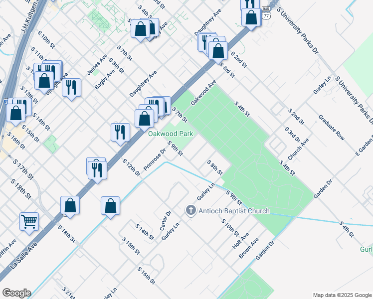 map of restaurants, bars, coffee shops, grocery stores, and more near 810 Hines Avenue in Waco