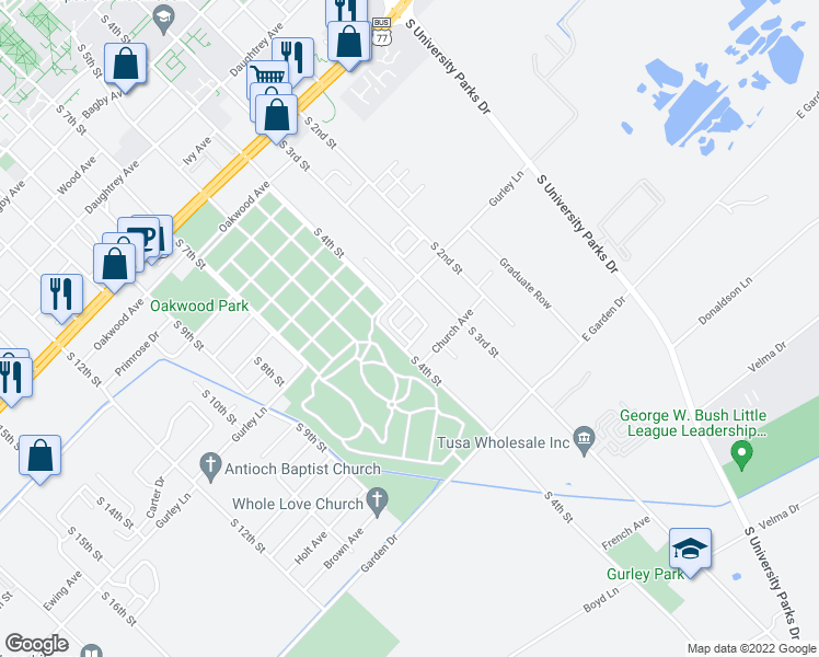map of restaurants, bars, coffee shops, grocery stores, and more near 336 Buckboard Cross in Waco