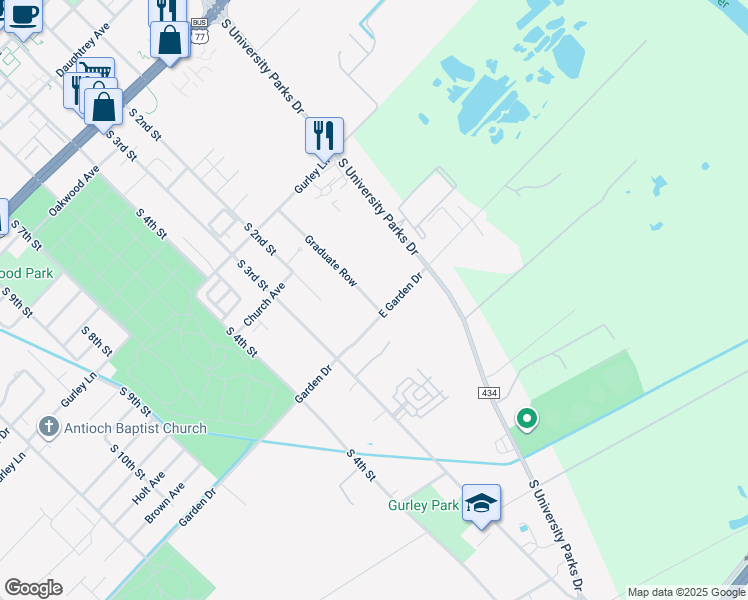 map of restaurants, bars, coffee shops, grocery stores, and more near 230 Garden Drive in Waco