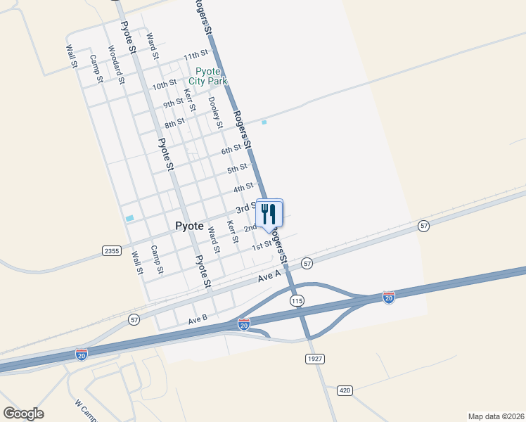 map of restaurants, bars, coffee shops, grocery stores, and more near 3rd Street in Pyote