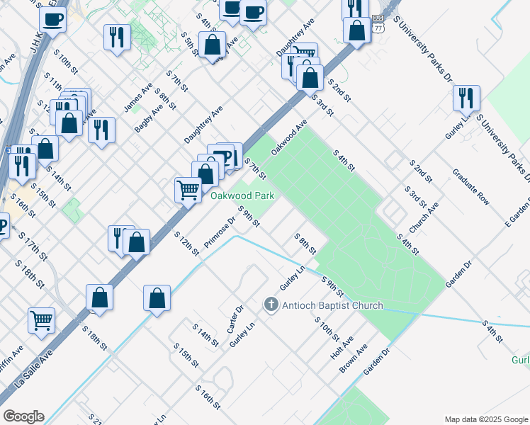 map of restaurants, bars, coffee shops, grocery stores, and more near 810 Hines Avenue in Waco