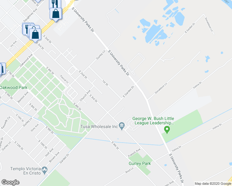 map of restaurants, bars, coffee shops, grocery stores, and more near 230 Garden Drive in Waco