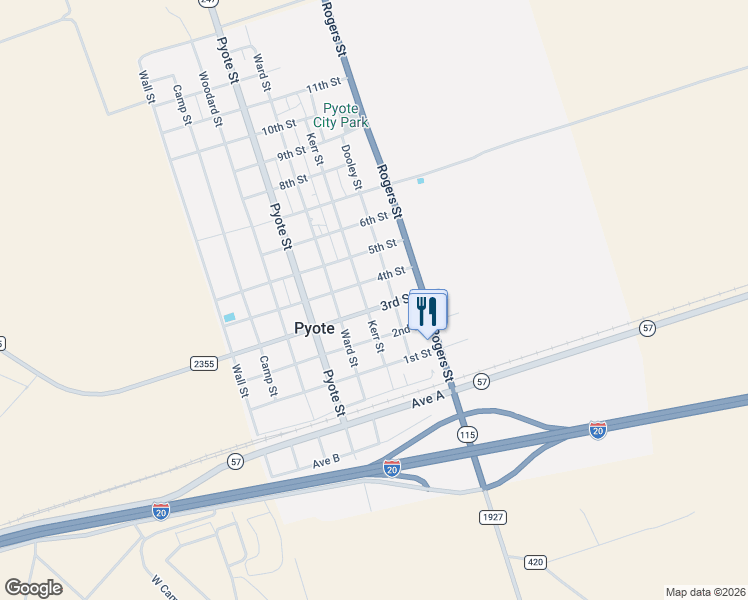 map of restaurants, bars, coffee shops, grocery stores, and more near 300 3rd Street in Pyote
