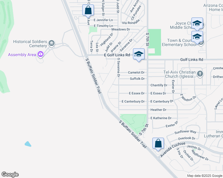 map of restaurants, bars, coffee shops, grocery stores, and more near 1725 Brookshire Drive in Sierra Vista
