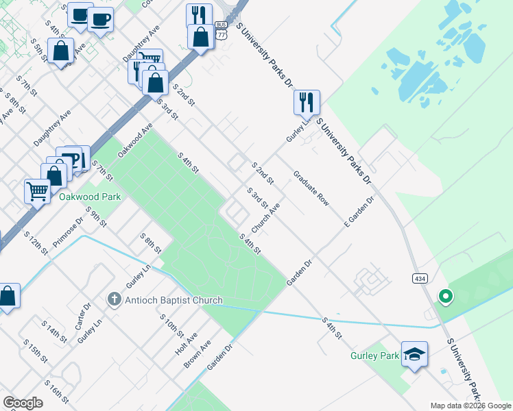 map of restaurants, bars, coffee shops, grocery stores, and more near 2629 S 3rd St in Waco
