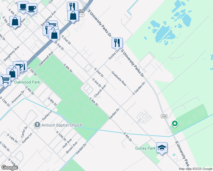 map of restaurants, bars, coffee shops, grocery stores, and more near 212 Church Avenue in Waco