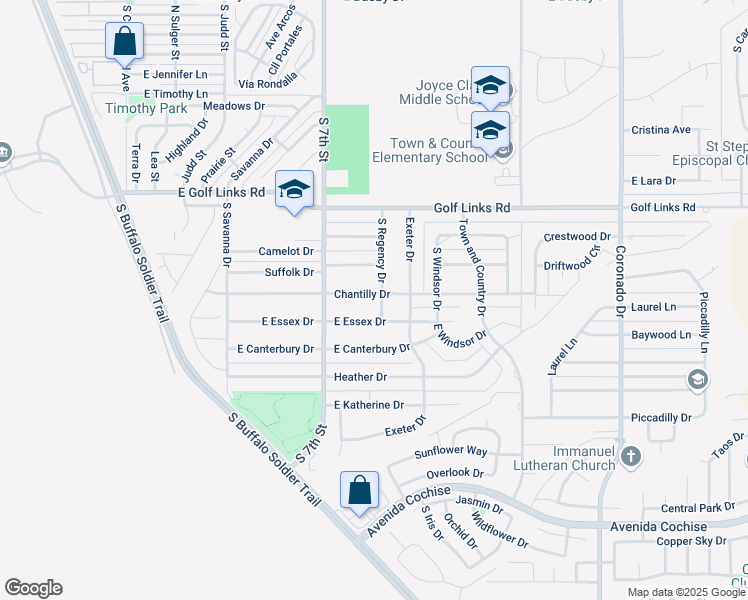map of restaurants, bars, coffee shops, grocery stores, and more near 1408 Chantilly Drive in Sierra Vista