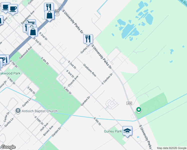 map of restaurants, bars, coffee shops, grocery stores, and more near 230 Garden Drive in Waco