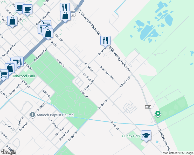 map of restaurants, bars, coffee shops, grocery stores, and more near 212 Church Avenue in Waco