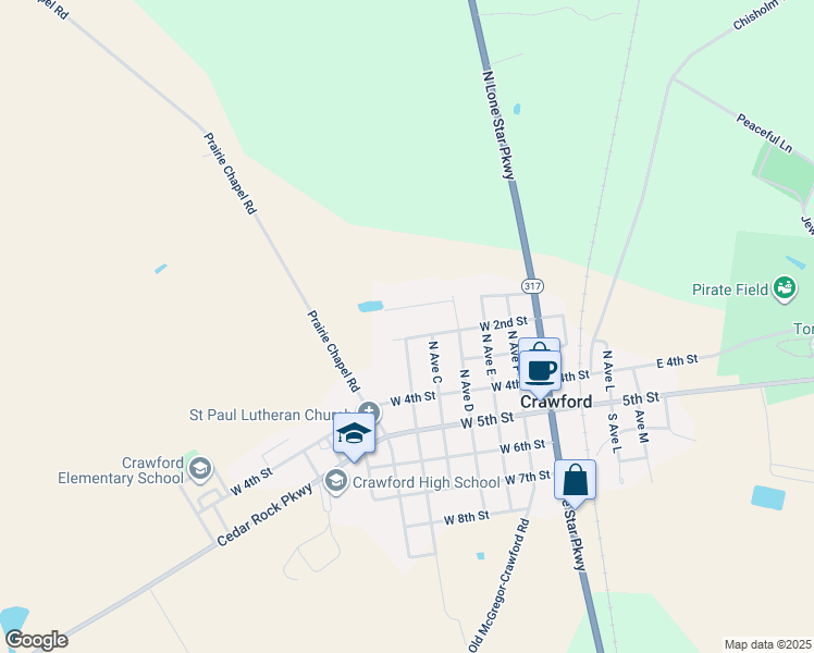 map of restaurants, bars, coffee shops, grocery stores, and more near in Crawford