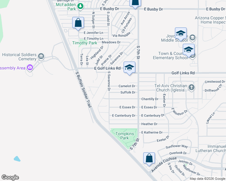map of restaurants, bars, coffee shops, grocery stores, and more near 417 Suffolk Drive in Sierra Vista